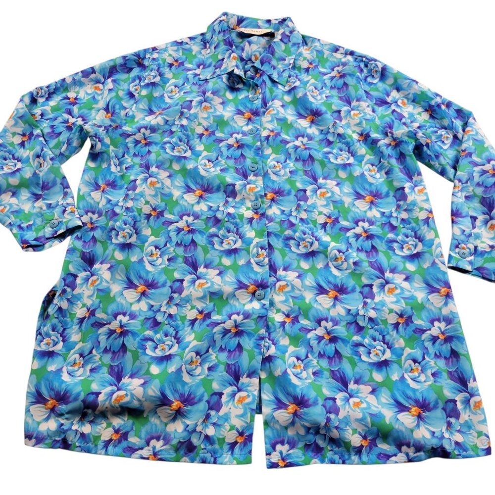 Bechamel Shirt Womens XL Blue Floral Top Long Sleeve Button Up Colorful